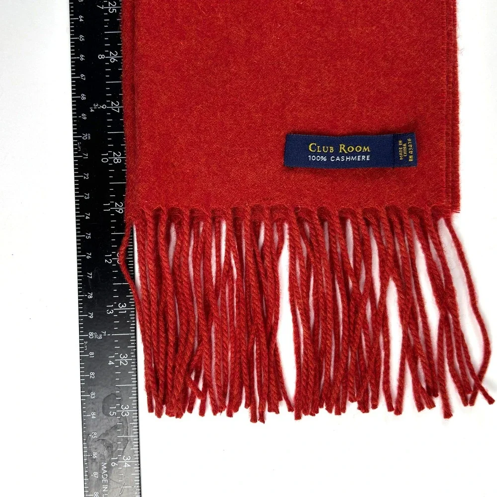 Club Room‎ Scarf Mens OS Red 100% Cashmere Fringe Solid Fall Winter Luxury Cozy